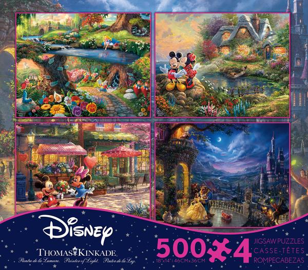 Thomas Kinkade The Disney Collection 4 in 1 Multipack -Alice in Wonderland, Mickey & Minnie Mouse, The Beauty and The Beast (4 - 500 pc puzzles)