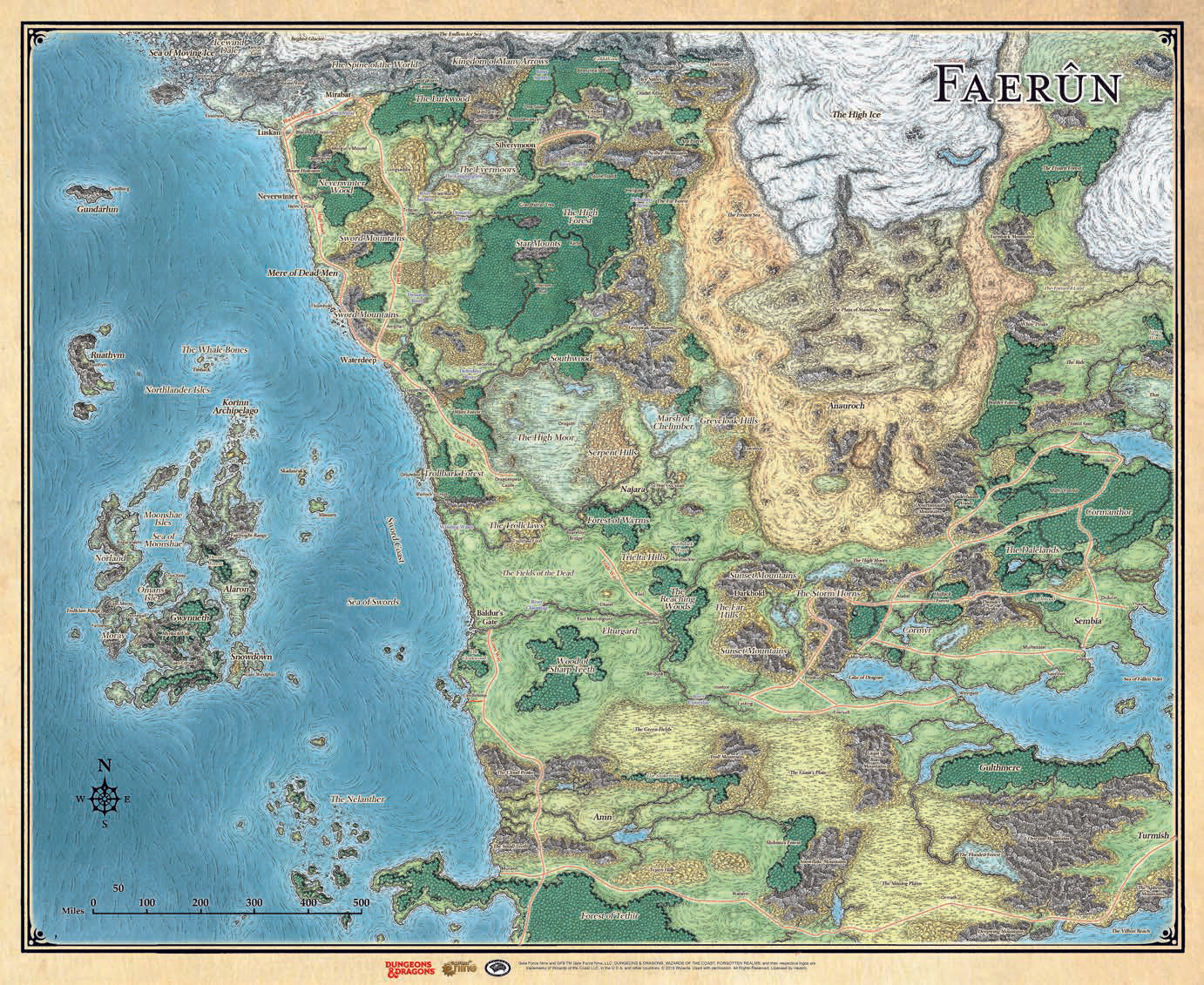 D&D RPG: Sword Coast Adventure Guide Faerun Map
