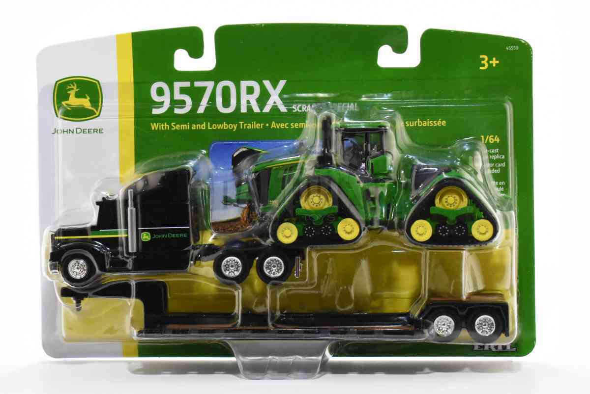 John Deere 9570RX Scraper Special with Semi and Lowboy Trailer- 1:64 Scale