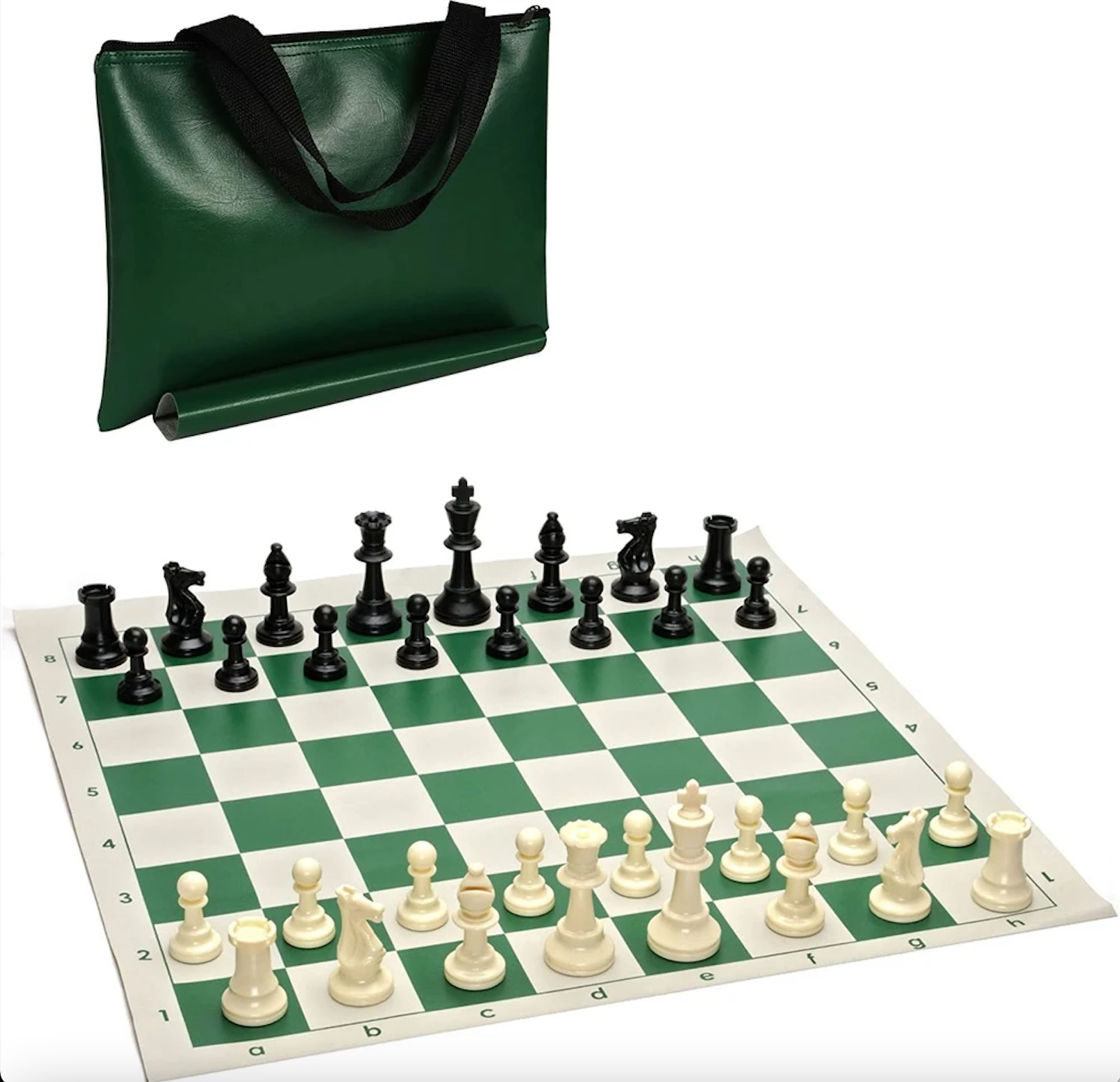 Tournament Chess Set with Canvas Travel Bag - Green