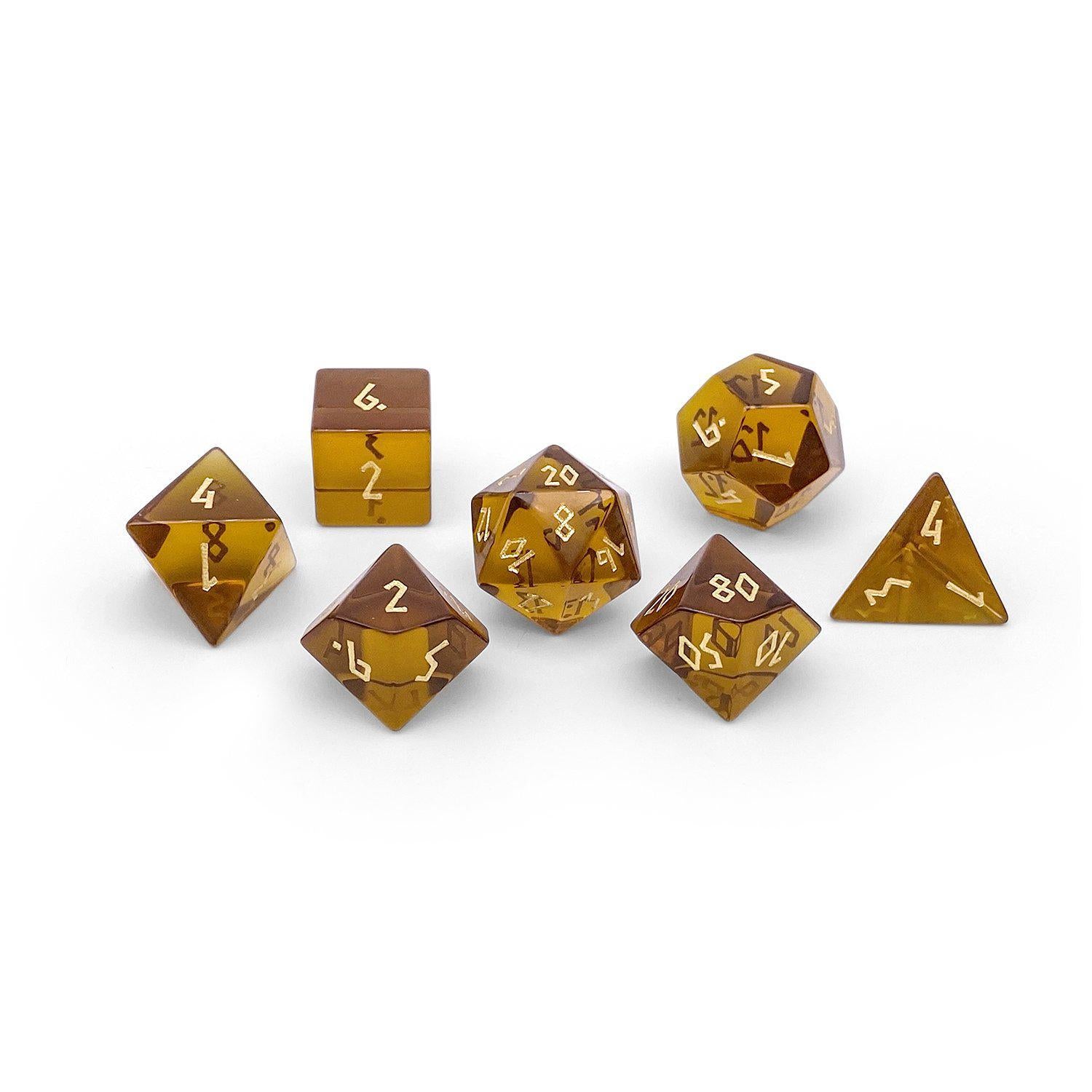 Zircon Amber Citrine - 7 Piece RPG Set Zircon Glass Dice