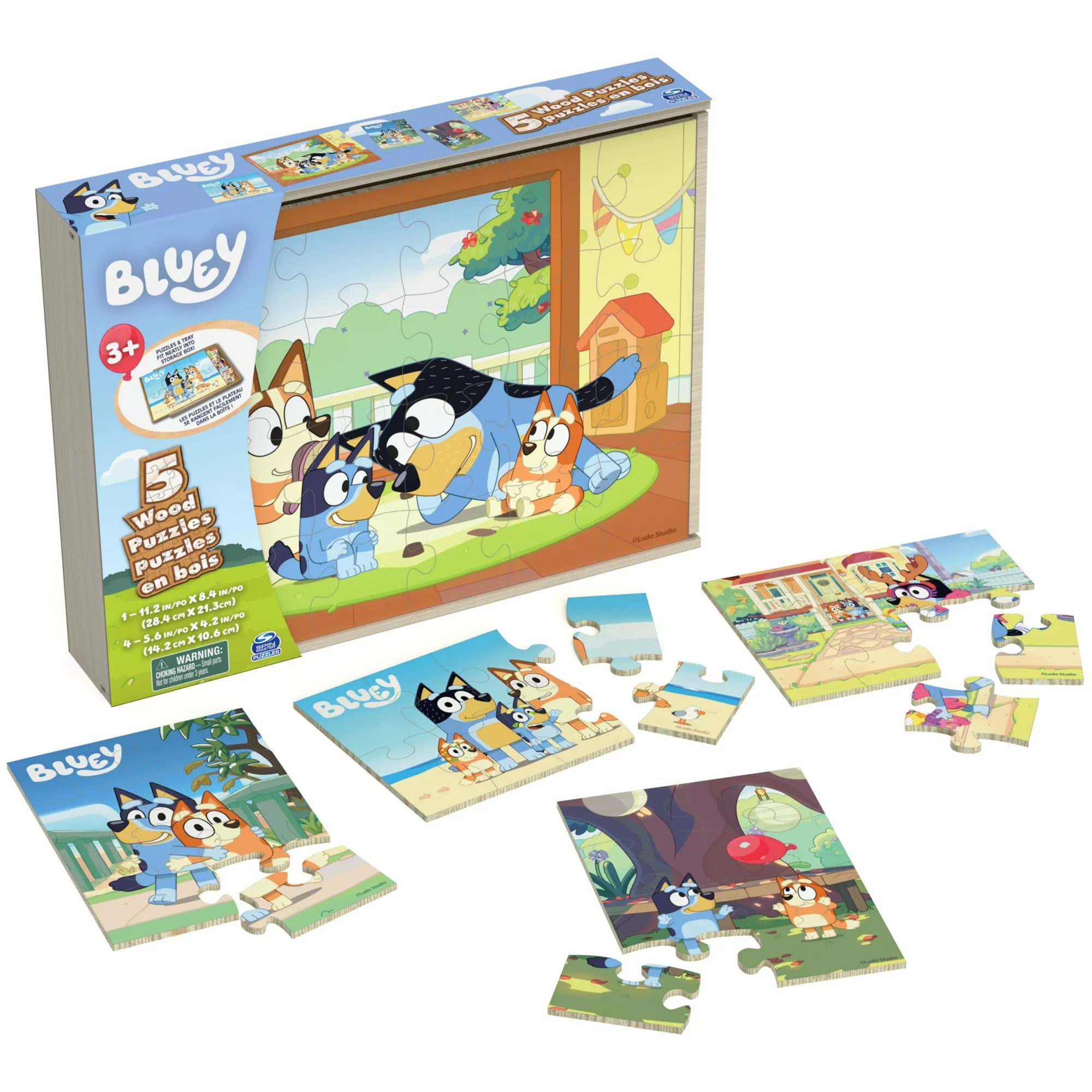 Bluey, 5 Wood Puzzles Jigsaw Bundle and Tray