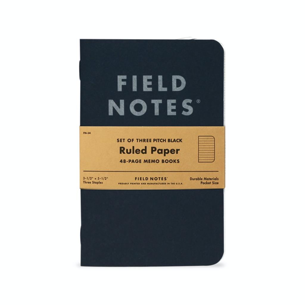 Field Notes - Pitch Black Memo Book - Ruled 3-Pack