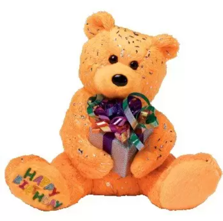 Beanie Baby: Happy Birthday the Bear (Orange, Potbelly)